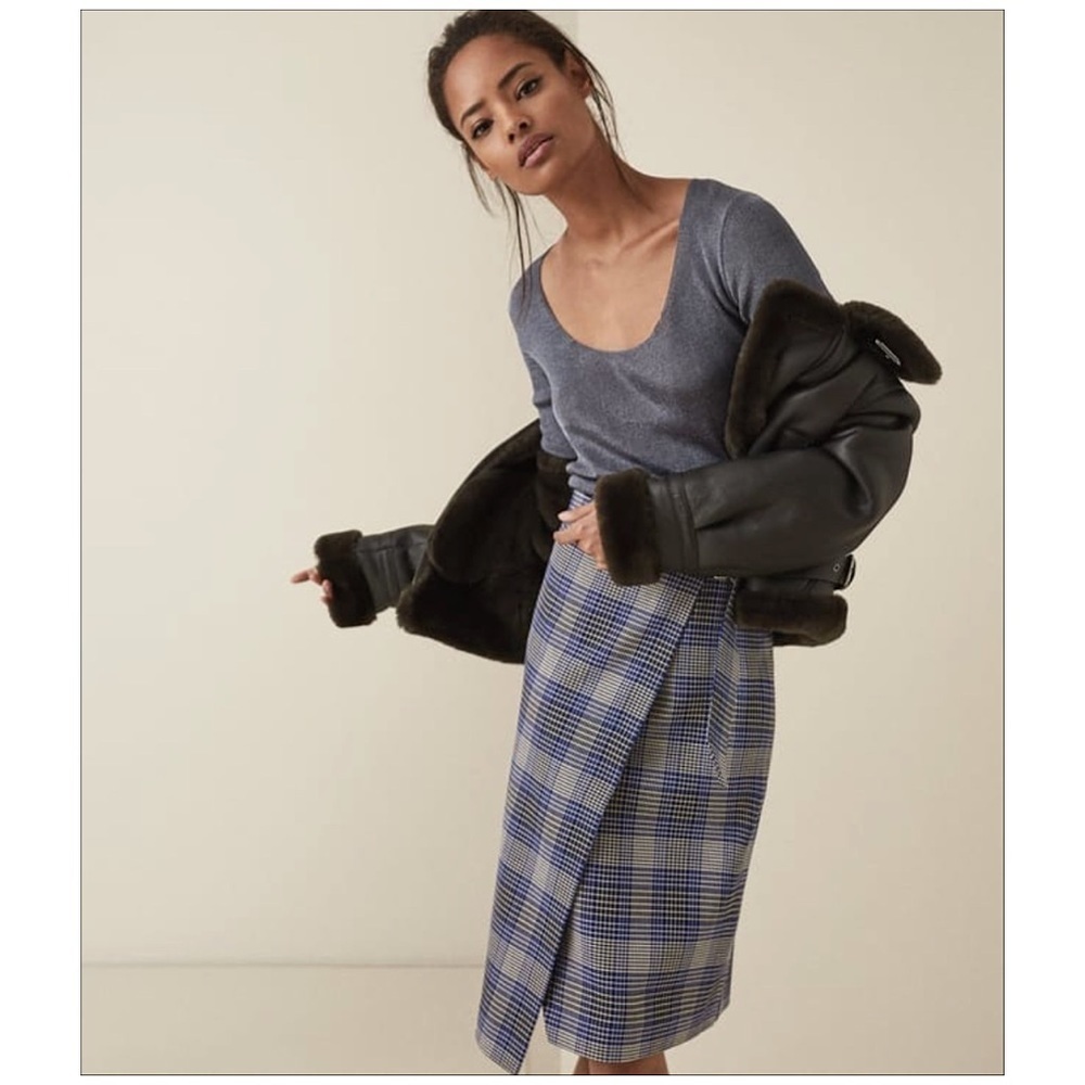 NWT Josie Checked Wrap Front Midi Skirt